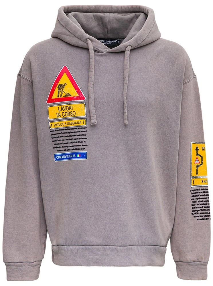 Dolce & Gabbana Road Sign Printed Drawstring Hoodie - Multi 1 Dolce & Gabbana Road Sign Printed Drawstring Hoodie - Multi