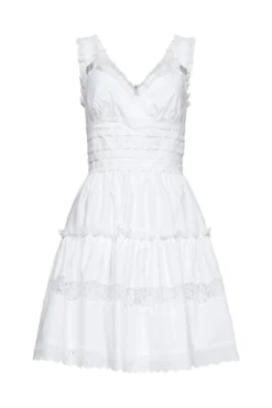 ( New Season ) Dolce & Gabbana DG Logo Embellished Poplin Dress - White