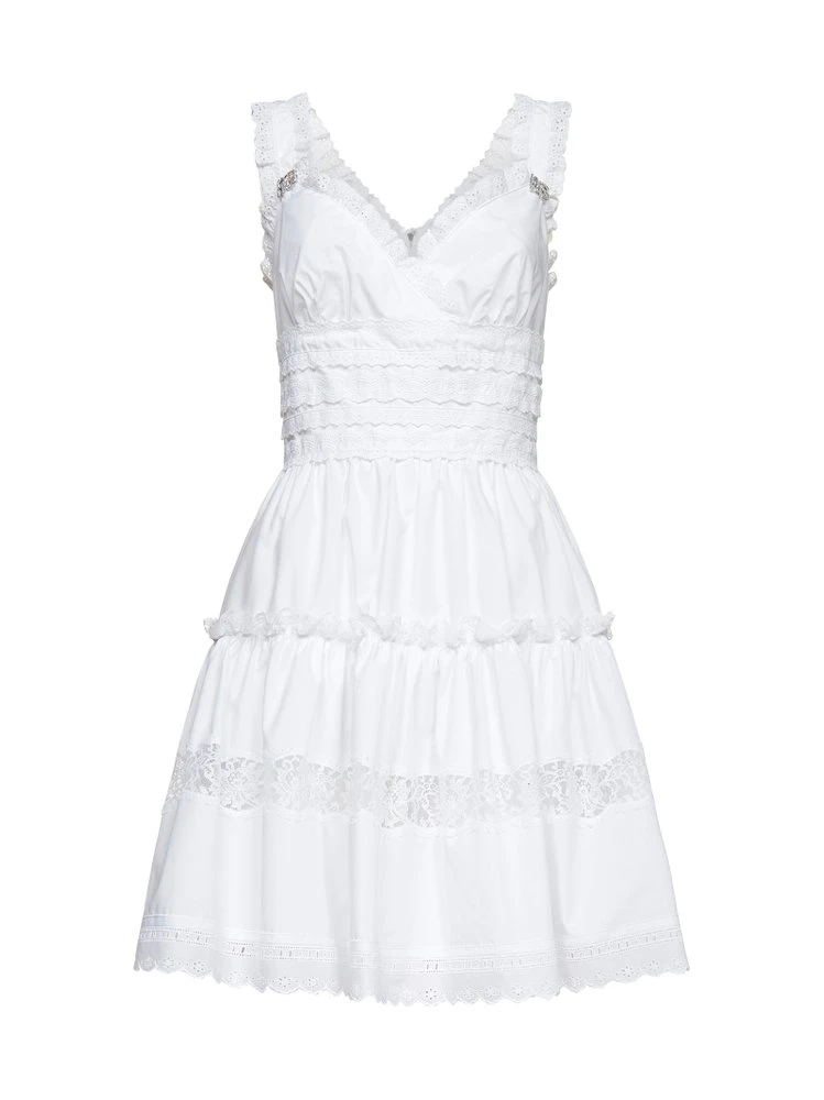 ( New Season ) Dolce & Gabbana DG Logo Embellished Poplin Dress - White 1 ( New Season ) Dolce & Gabbana DG Logo Embellished Poplin Dress - White