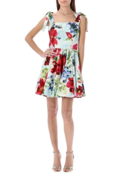 ( New Season ) Dolce & Gabbana Floral Printed Square Neck Mini Dress - Multi