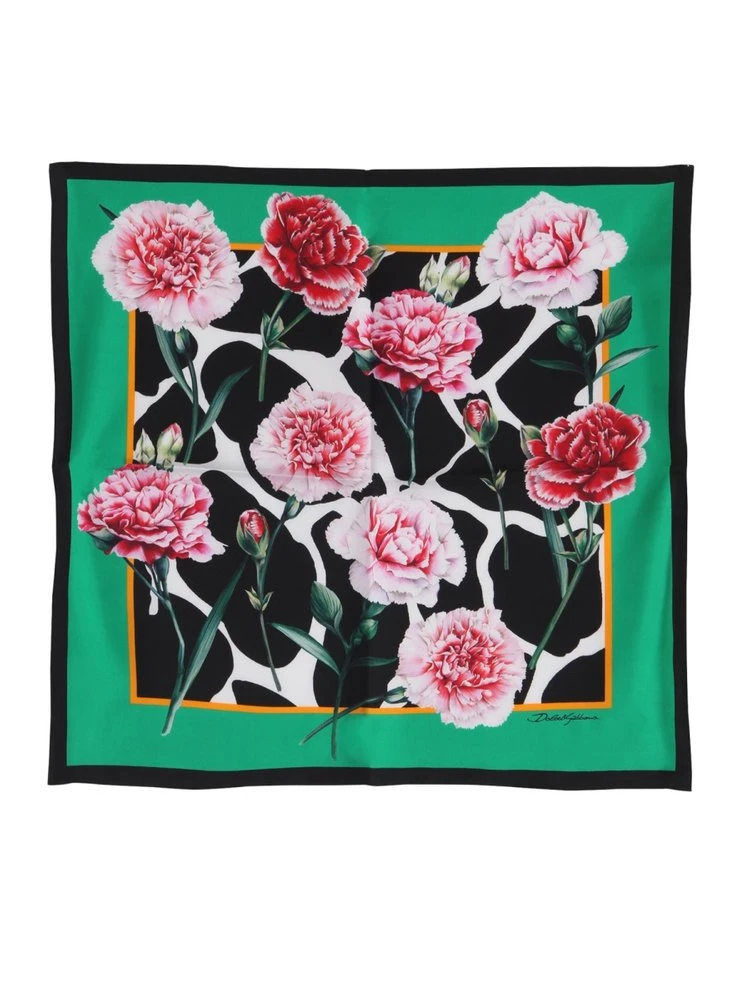 ( New Season ) Dolce & Gabbana Side Striped Floral Printed Scarf - Multi 1 ( New Season ) Dolce & Gabbana Side Striped Floral Printed Scarf - Multi