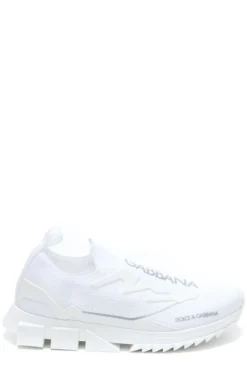 ( New Season ) Dolce & Gabbana Logo Printed Slip-On Sneakers - White
