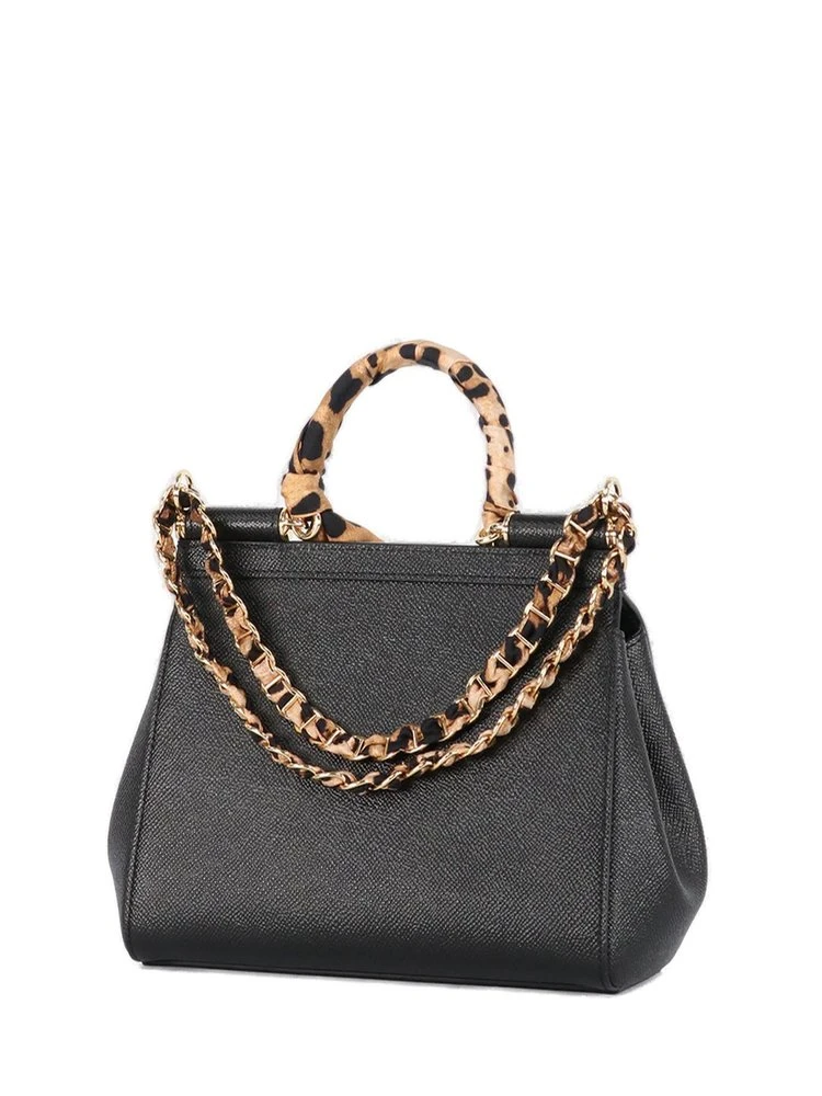 ( New Season ) Dolce & Gabbana Sicily Scarf Embellished Mini Tote Bag - Black 2 ( New Season ) Dolce & Gabbana Sicily Scarf Embellished Mini Tote Bag - Black - Image 2