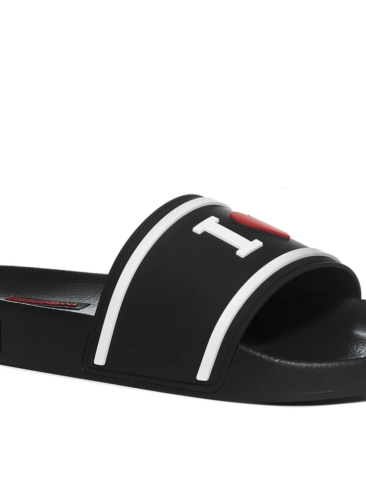 ( New Season ) Dolce & Gabbana I Love D&G Slide Sandals - Black 5 ( New Season ) Dolce & Gabbana I Love D&G Slide Sandals - Black - Image 5