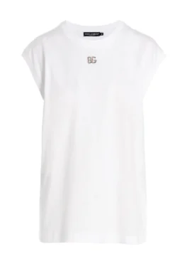 ( New Season ) Dolce & Gabbana DG Logo Embellished Jersey T-Shirt - White