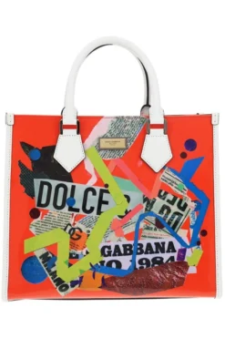 ( New Season ) Dolce & Gabbana Logo Plaque Patchwork Tote Bag - Multi