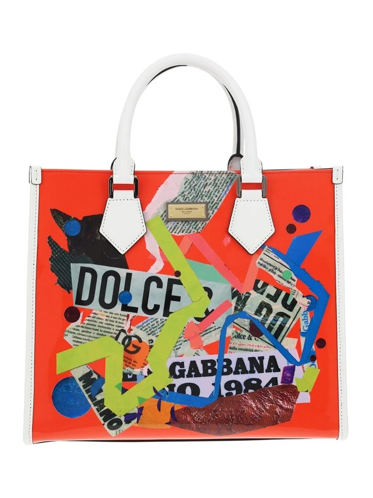 ( New Season ) Dolce & Gabbana Logo Plaque Patchwork Tote Bag - Multi 1 ( New Season ) Dolce & Gabbana Logo Plaque Patchwork Tote Bag - Multi