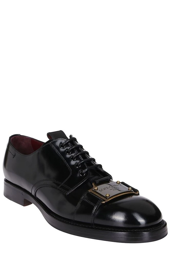 ( New Season ) Dolce & Gabbana Logo Plaque Lace-Up Derby Shoes - Black 2 ( New Season ) Dolce & Gabbana Logo Plaque Lace-Up Derby Shoes - Black - Image 2