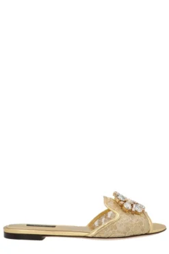 ( New Season ) Dolce & Gabbana Embellished Slip-On Sandals - Gold