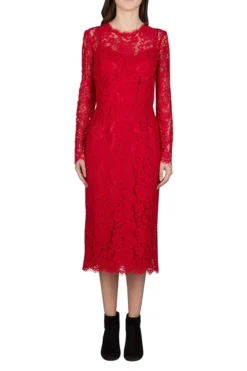 Dolce & Gabbana Long Sleeve Lace Dress - Red -Cheap Vestureo Store b40db0ea6447897f8156df596f796be3