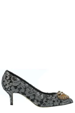 ( New Season ) Dolce & Gabbana Devotion Heart Taormina Lace Pumps - Grey