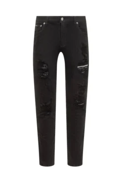 ( New Season ) Dolce & Gabbana Mid-Rise Distressed Jeans - Black