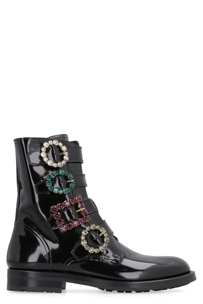 Dolce & Gabbana Side Zipped Brooch Buckle Boots - Black 1 Dolce & Gabbana Side Zipped Brooch Buckle Boots - Black