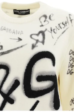 Dolce & Gabbana DG Graffiti Intarsia Jumper - White -Cheap Vestureo Store b4c0db59a06f6353d61429dd83f8aafd