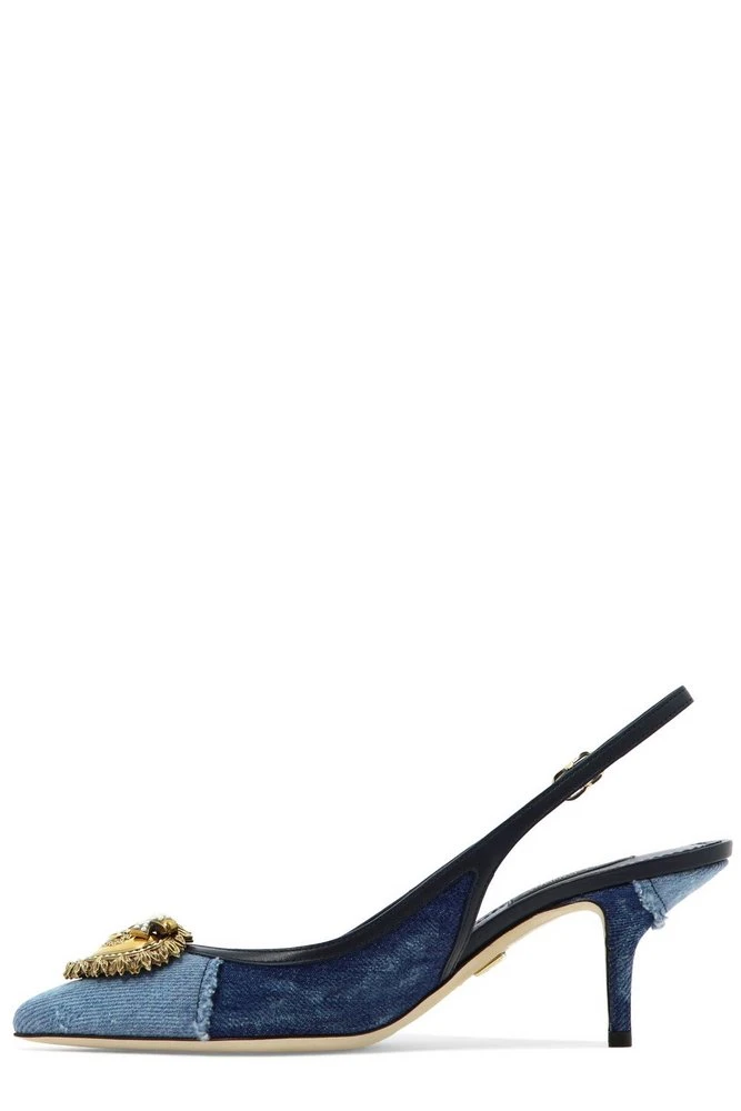 ( New Season ) Dolce & Gabbana Devotion Denim Slingback Pumps - Blue 2 ( New Season ) Dolce & Gabbana Devotion Denim Slingback Pumps - Blue - Image 2