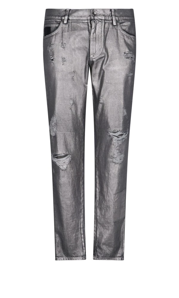 Dolce & Gabbana Distressed Metallic-Effect Jeans - Silver 1 Dolce & Gabbana Distressed Metallic-Effect Jeans - Silver