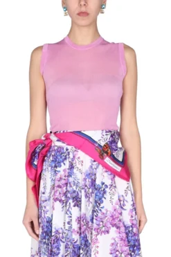 ( New Season ) Dolce & Gabbana Crewneck Rib-Knit Top - Pink