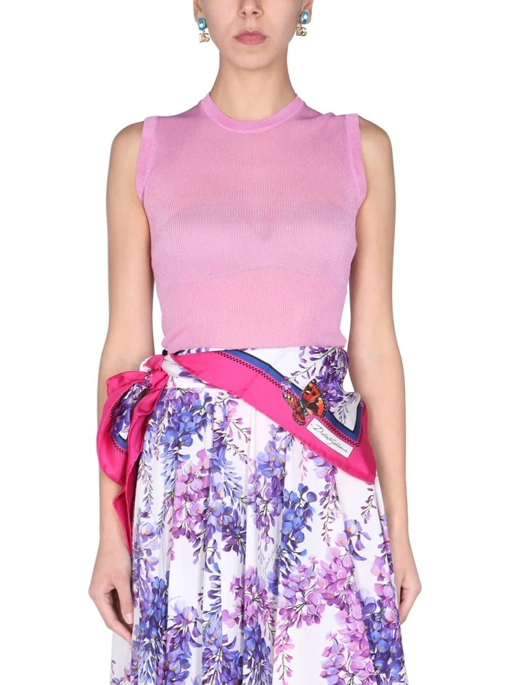 ( New Season ) Dolce & Gabbana Crewneck Rib-Knit Top - Pink 1 ( New Season ) Dolce & Gabbana Crewneck Rib-Knit Top - Pink