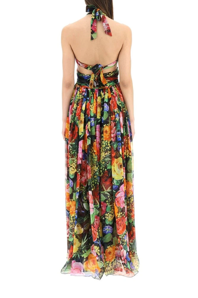 ( New Season ) Dolce & Gabbana Floral Printed Halterneck Maxi Dress - Multi 3 ( New Season ) Dolce & Gabbana Floral Printed Halterneck Maxi Dress - Multi - Image 3
