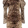 Dolce & Gabbana Puff Sleeved Leopard Printed Mini Dress - Multi