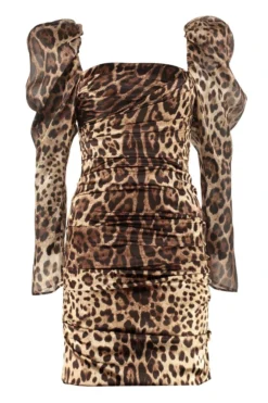 Dolce & Gabbana Puff Sleeved Leopard Printed Mini Dress - Multi