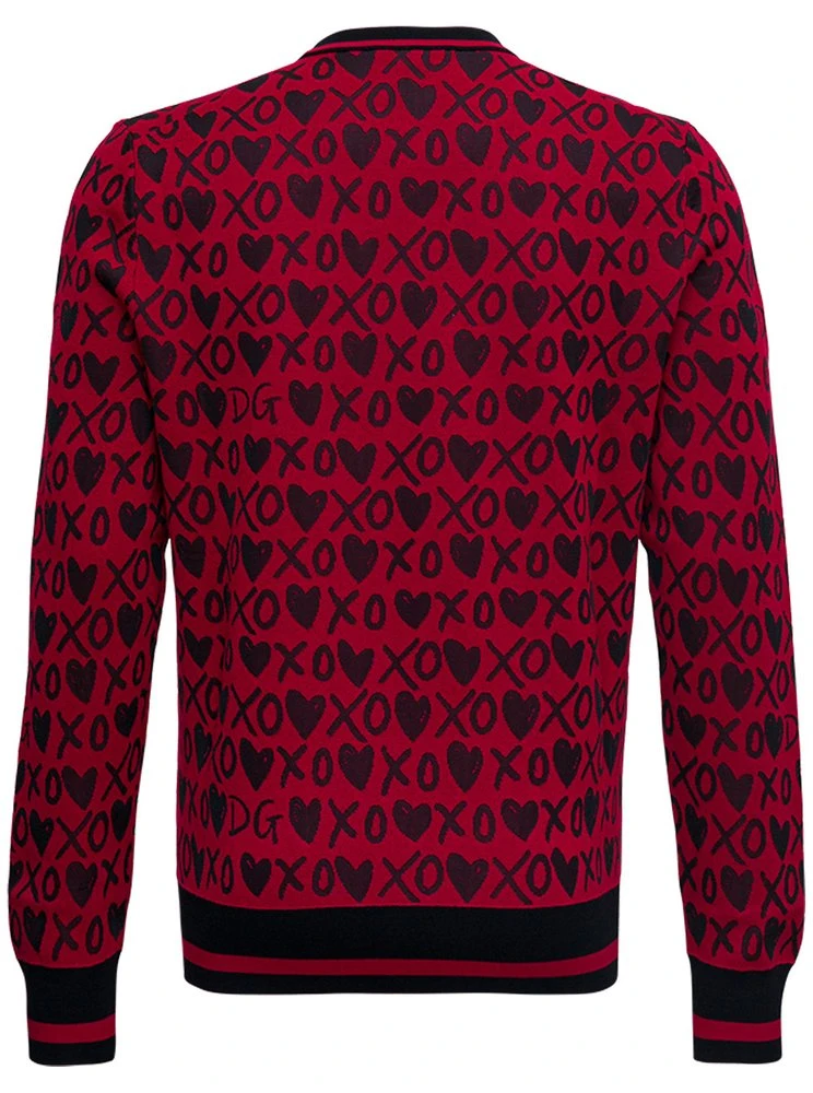 ( New Season ) Dolce & Gabbana Jacquard Hearts Printed Knit Jumper - Red 2 ( New Season ) Dolce & Gabbana Jacquard Hearts Printed Knit Jumper - Red - Image 2
