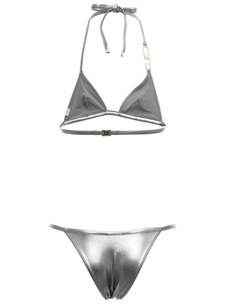 ( New Season ) Dolce & Gabbana Logo Plaque Halterneck Bikini Set - Silver 2 ( New Season ) Dolce & Gabbana Logo Plaque Halterneck Bikini Set - Silver - Image 2