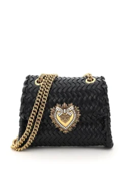 Dolce & Gabbana Devotion Woven Small Shoulder Bag - Black