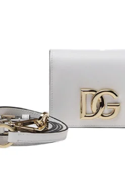 ( New Season ) Dolce & Gabbana DG Logo Plaque Mini Crossbody Bag - White