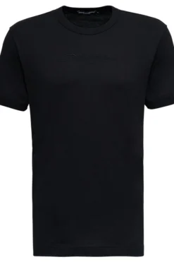 ( New Season ) Dolce & Gabbana Logo Embroidered Crewneck T-Shirt - Black