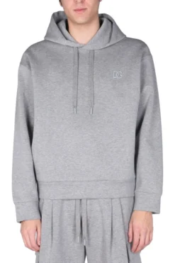 ( New Season ) Dolce & Gabbana Logo Embroidered Hoodie - Grey