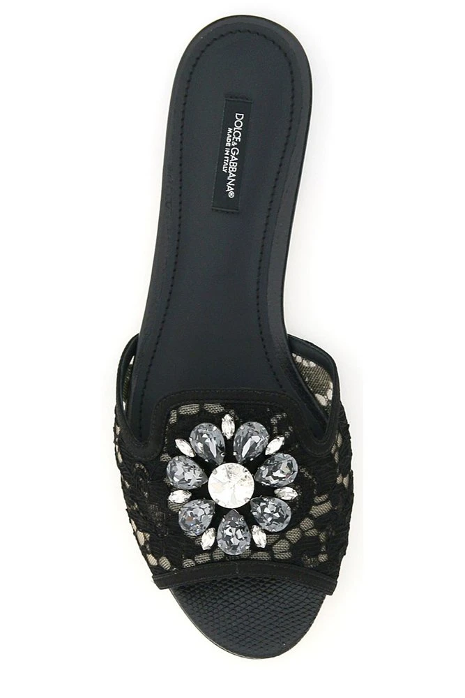 ( New Season ) Dolce & Gabbana Bianca Embellished Slip-On Sandals - Black 4 ( New Season ) Dolce & Gabbana Bianca Embellished Slip-On Sandals - Black - Image 4