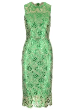 Dolce & Gabbana Laminated Lace Midi Dress - Green