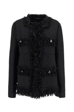 ( New Season ) Dolce & Gabbana Frayed Long-Sleeved Jacket - Black