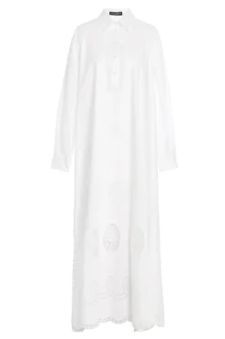 ( New Season ) Dolce & Gabbana Perforated Maxi Shirt Dress - White