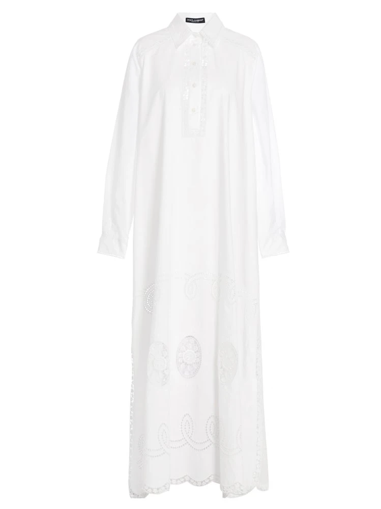 ( New Season ) Dolce & Gabbana Perforated Maxi Shirt Dress - White 1 ( New Season ) Dolce & Gabbana Perforated Maxi Shirt Dress - White