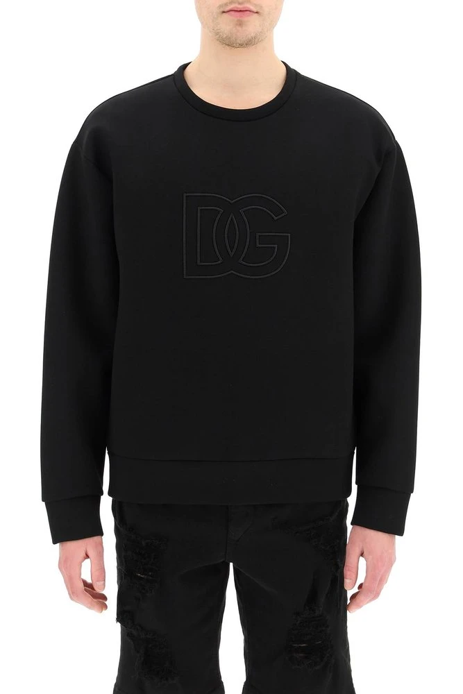( New Season ) Dolce & Gabbana Logo Embroidered Crewneck Sweatshirt - Black 2 ( New Season ) Dolce & Gabbana Logo Embroidered Crewneck Sweatshirt - Black - Image 2