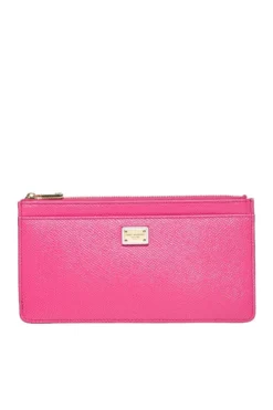 ( New Season ) Dolce & Gabbana Logo Plaque Zipped Cardholder - Pink