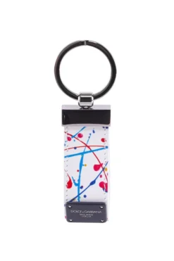 ( New Season ) Dolce & Gabbana Logo Patch Paint Splatter Detailed Keychain - Multi