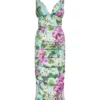 ( New Season ) Dolce & Gabbana Charmeuse Bluebell Printed Midi Dress - Multi
