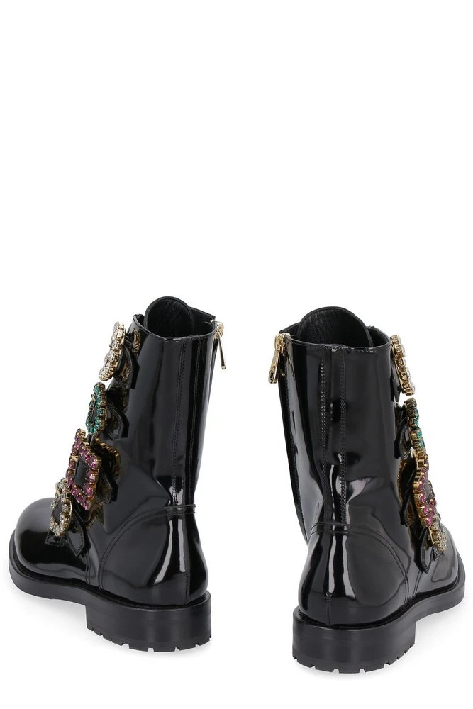 Dolce & Gabbana Side Zipped Brooch Buckle Boots - Black 3 Dolce & Gabbana Side Zipped Brooch Buckle Boots - Black - Image 3