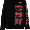 ( New Season ) Dolce & Gabbana Eyes Talk Printed Crewneck Sweatshirt - Black