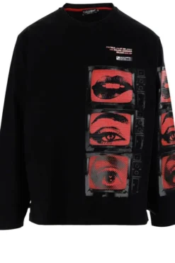 ( New Season ) Dolce & Gabbana Eyes Talk Printed Crewneck Sweatshirt - Black