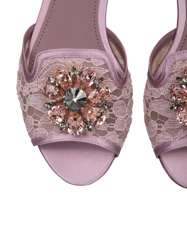 ( New Season ) Dolce & Gabbana Bianca Embellished Slip-On Sandals - Pink 4 ( New Season ) Dolce & Gabbana Bianca Embellished Slip-On Sandals - Pink - Image 4