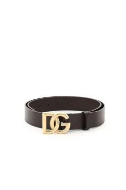 ( New Season ) Dolce & Gabbana DG Logo Buckle Belt - Brown