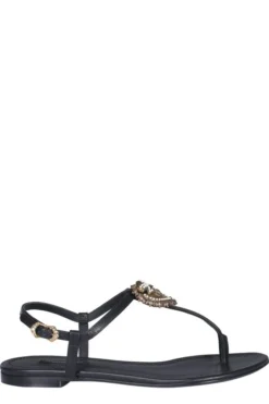 ( New Season ) Dolce & Gabbana Devotion T-Bar Sandals - Black