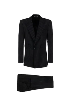 ( New Season ) Dolce & Gabbana Pinstripe Stretch Slim Fit Suit - Black
