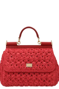 Dolce & Gabbana Sicily Medium Woven Tote Bag - Red