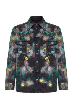 ( New Season ) Dolce & Gabbana Marbled Print Denim Shirt - Multi