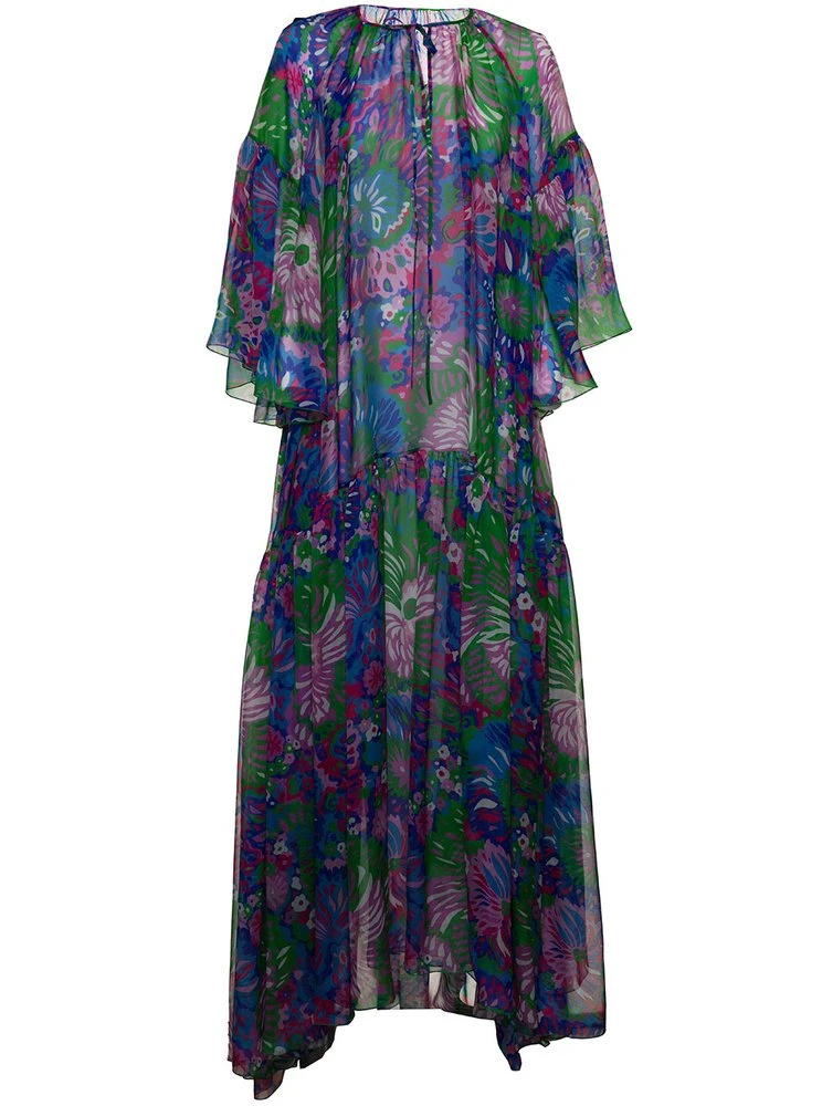( New Season ) Dolce & Gabbana Front-Tie Chiffon Maxi Dress - Multi 1 ( New Season ) Dolce & Gabbana Front-Tie Chiffon Maxi Dress - Multi